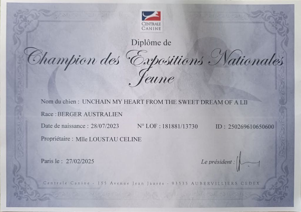 Premier titre de Champion à l'élevage 